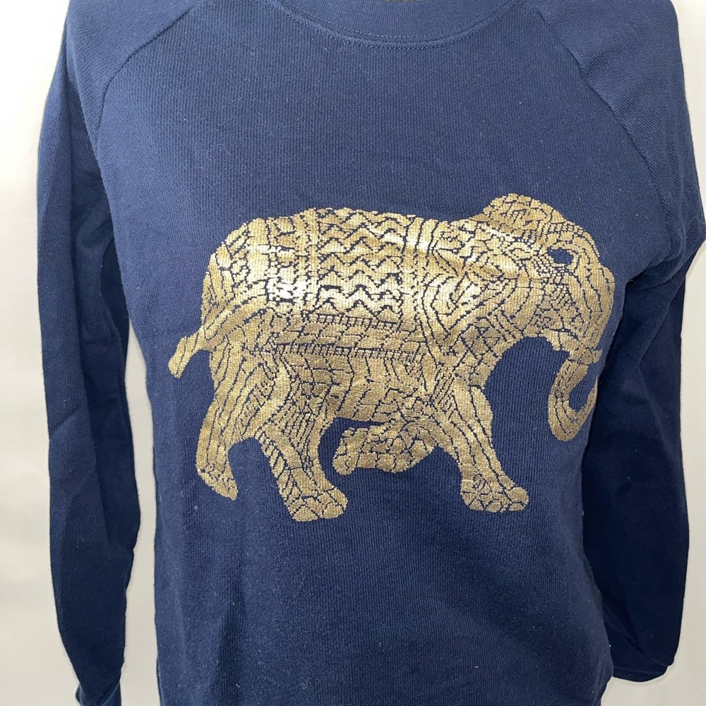 J.Crew Blue Gold Foil Elephant Textured Sweatshirt/Hoodie